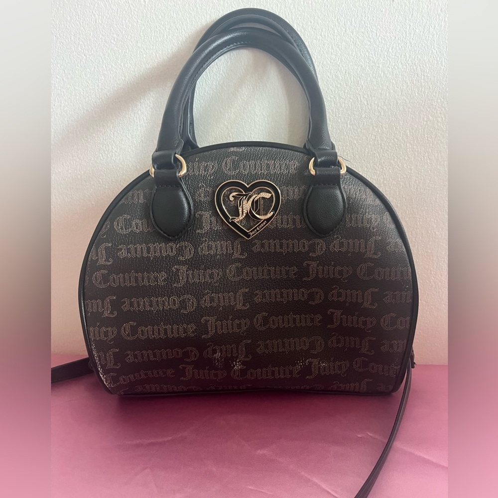 Juicy Couture Black Satchel with Monogram and Heart Embellishment